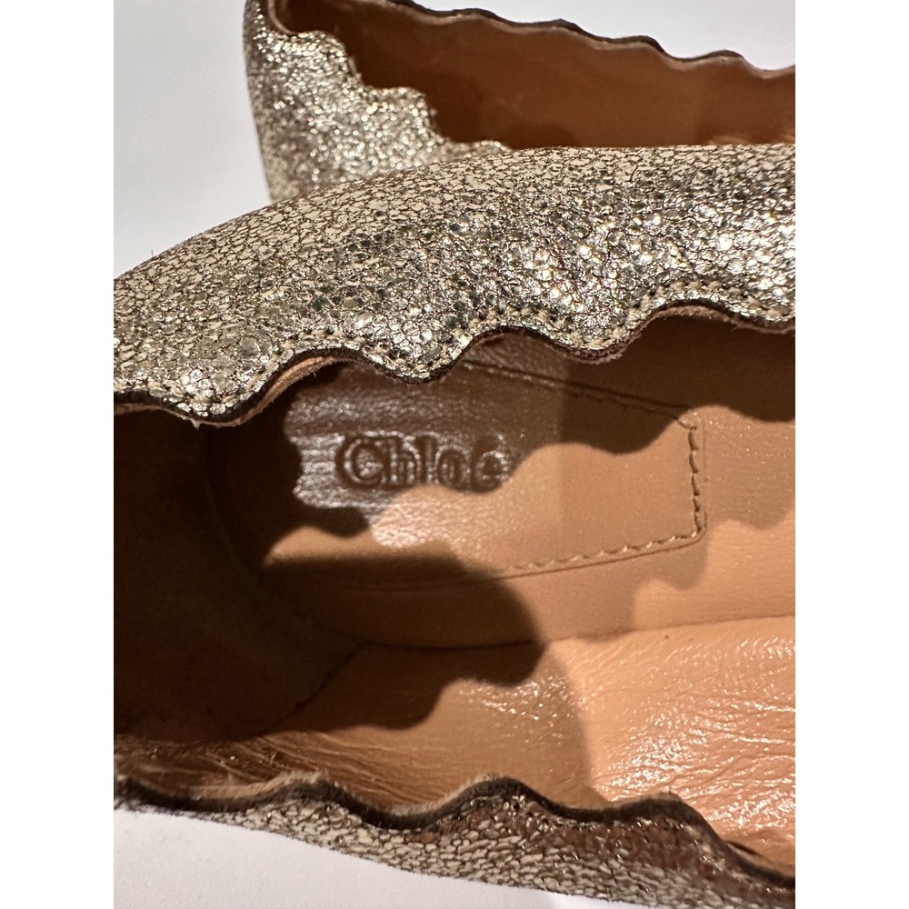 Chloe Lauren‎ Ballet Flats Womens 38.5 Gold Scalloped Metallic Leather - Picture 5 of 6